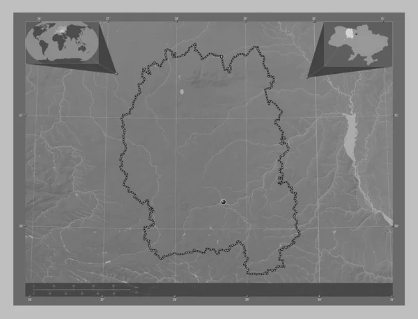 Zhytomyr Regionen Ukraina Grayscale Höjdkarta Med Sjöar Och Floder Hjälpkartor — Stockfoto