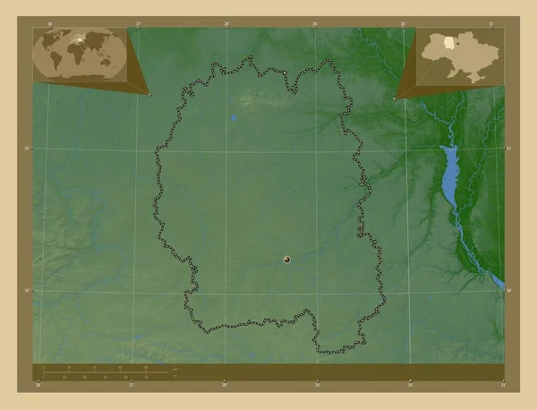 Житомир Область Украины Цветная Карта Высоты Озерами Реками Вспомогательные Карты — стоковое фото