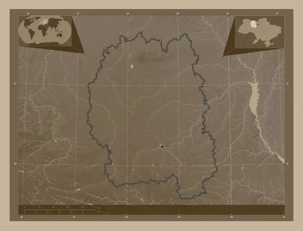 Житомир Область Украины Карта Высоты Окрашенная Сепиевые Тона Озерами Реками — стоковое фото