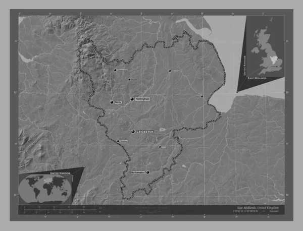 East Midlands Regio Van Het Verenigd Koninkrijk Hoogteplattegrond Met Meren — Stockfoto