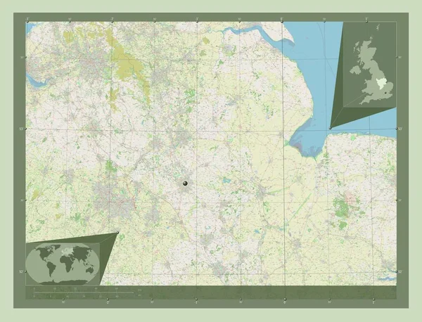 Восточный Мидлендс Регион Великобритании Карта Улиц Вспомогательные Карты Расположения Углов — стоковое фото