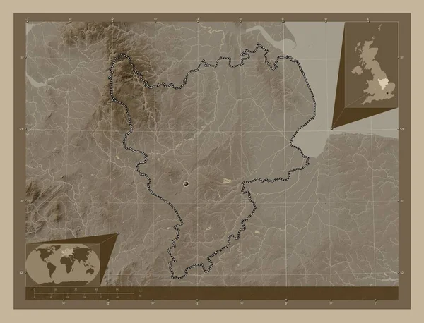 Східний Мідленд Регіон Великої Британії Висота Карти Забарвлена Сепії Тонів — стокове фото