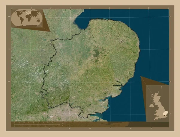 Leste Inglaterra Região Reino Unido Mapa Satélite Baixa Resolução Mapa — Fotografia de Stock