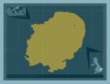 İngiltere 'nin doğusu, Birleşik Krallık bölgesi. Katı renk şekli. Köşedeki yedek konum haritaları
