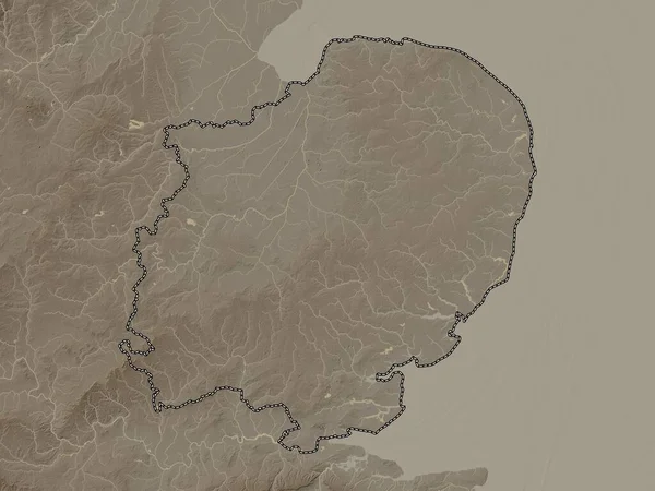 Ostengland Region Vereinigtes Königreich Höhenkarte Sepiatönen Mit Seen Und Flüssen — Stockfoto