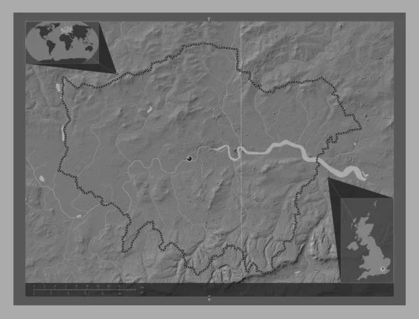 London Region United Kingdom Bilevel Elevation Map Lakes Rivers Corner — Stock Photo, Image