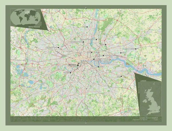 Londra Regione Del Regno Unito Mappa Stradale Aperta Località Nomi — Foto Stock