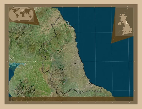 Βορειοανατολικά Περιφέρεια Ηνωμένου Βασιλείου Δορυφορικός Χάρτης Χαμηλής Ανάλυσης Γωνιακοί Χάρτες — Φωτογραφία Αρχείου