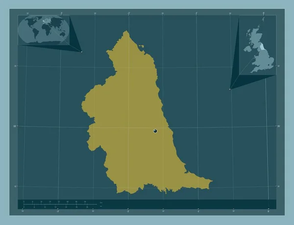 北東部 イギリスの地域 しっかりした色の形 コーナー補助位置図 — ストック写真