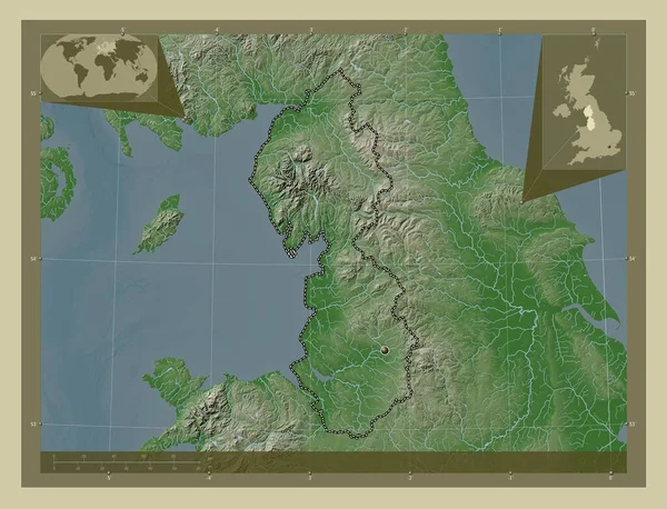 North West Region United Kingdom Elevation Map Colored Wiki Style — Stock Photo, Image
