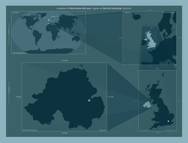 Nordirland Region Storbritannien Diagram Som Visar Regionens Läge Storskaliga Kartor — Stockfoto