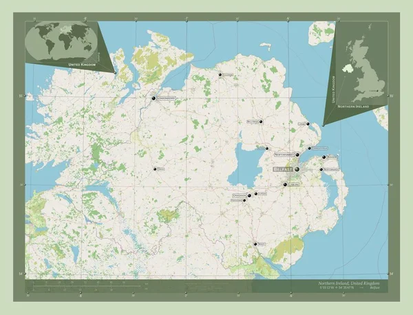Irlanda Norte Região Reino Unido Abrir Mapa Rua Locais Nomes — Fotografia de Stock