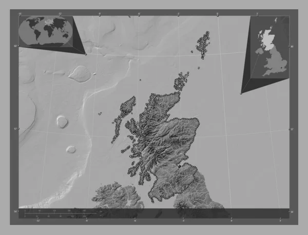 Szkocja Region Zjednoczonego Królestwa Dwupoziomowa Mapa Jeziorami Rzekami Pomocnicze Mapy — Zdjęcie stockowe