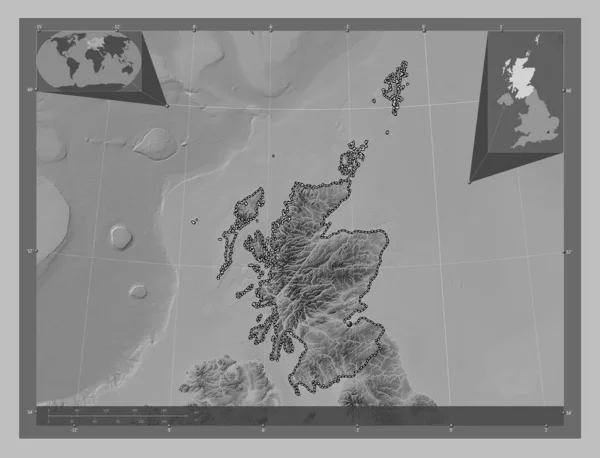 Szkocja Region Zjednoczonego Królestwa Mapa Wzniesień Skali Szarości Jeziorami Rzekami — Zdjęcie stockowe