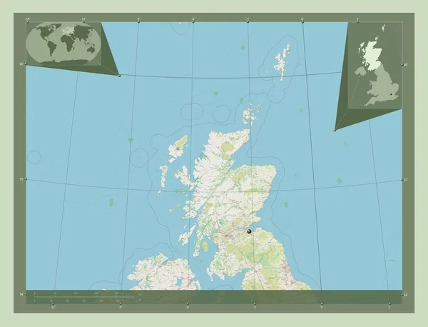 スコットランド 英国の領域 ストリートマップを開く コーナー補助位置図 — ストック写真