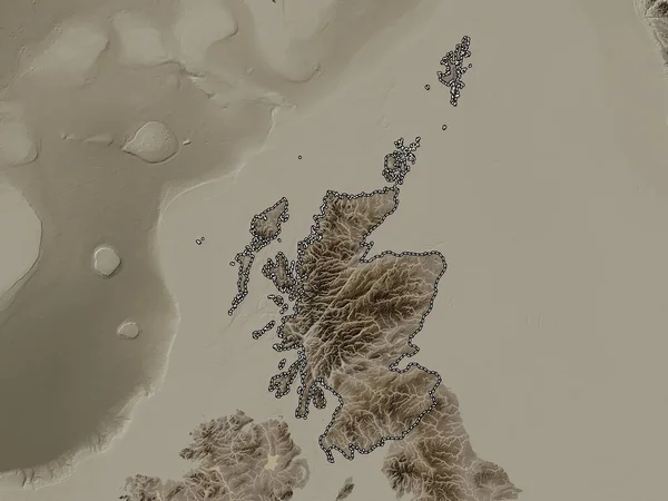 Szkocja Region Zjednoczonego Królestwa Mapa Wzniesień Kolorowe Sepia Dźwięki Jeziorami — Zdjęcie stockowe