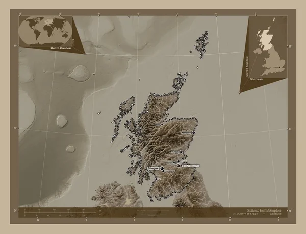 Шотландия Регион Соединенного Королевства Карта Высоты Окрашенная Сепиевые Тона Озерами — стоковое фото