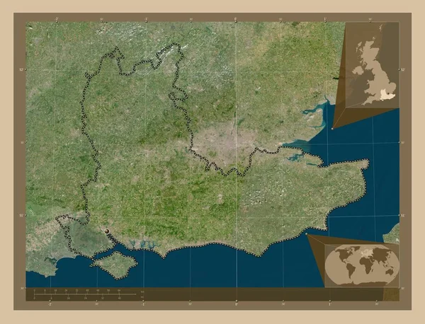 South East Region United Kingdom Low Resolution Satellite Map Corner — Stock Photo, Image