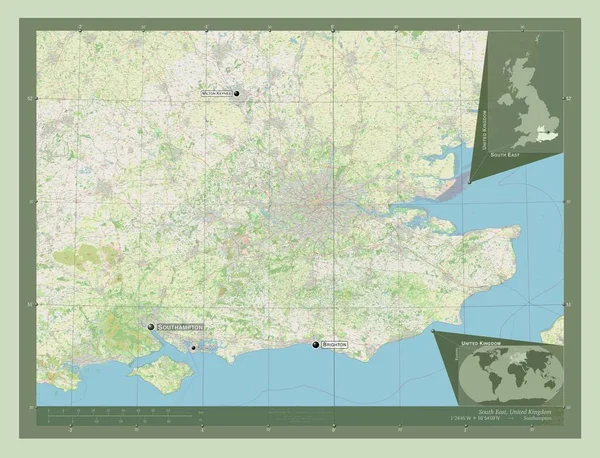 Sud Est Regione Del Regno Unito Mappa Stradale Aperta Località — Foto Stock
