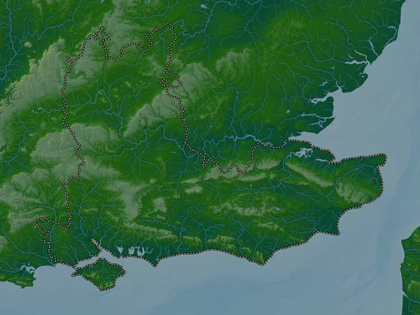 Юго Восток Регион Великобритании Цветная Карта Высот Озерами Реками — стоковое фото