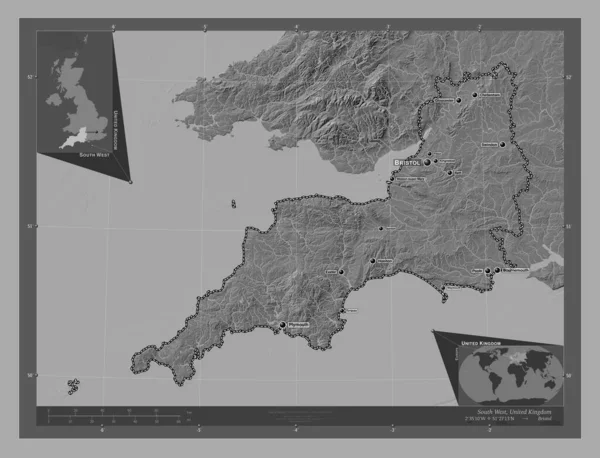 South West Regio Van Verenigd Koninkrijk Hoogteplattegrond Met Meren Rivieren — Stockfoto
