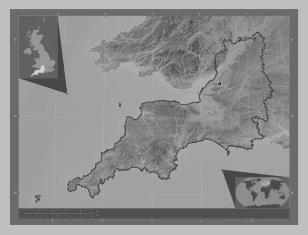 South West Regio Van Verenigd Koninkrijk Grayscale Hoogte Kaart Met — Stockfoto