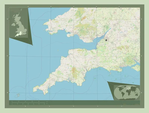 South West Regio Van Verenigd Koninkrijk Open Plattegrond Hulplocatiekaarten Hoek — Stockfoto