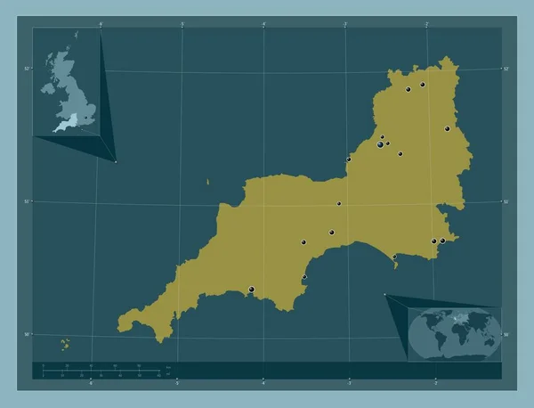 Südwest Region Von Großbritannien Einfarbige Form Standorte Der Wichtigsten Städte — Stockfoto