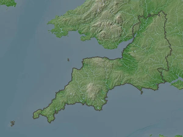 Suroeste Región Del Reino Unido Mapa Elevación Coloreado Estilo Wiki — Foto de Stock