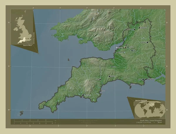Südwest Region Von Großbritannien Höhenkarte Wiki Stil Mit Seen Und — Stockfoto