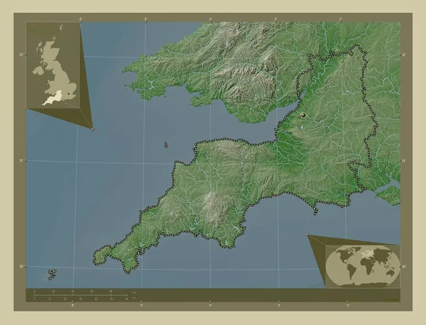 South West Region United Kingdom Elevation Map Colored Wiki Style — Stock Photo, Image