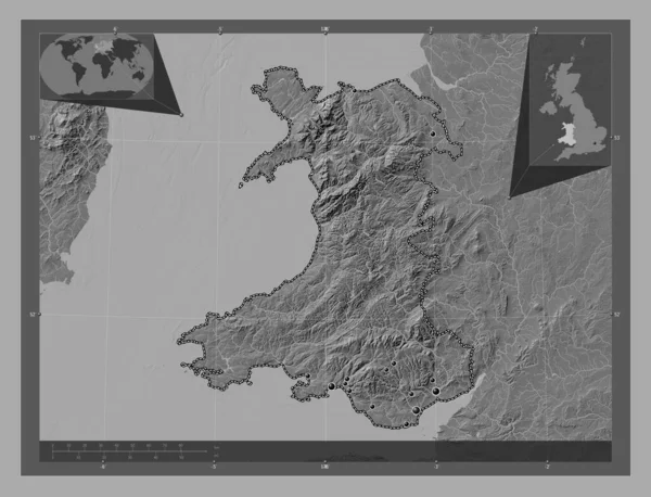 Wales Regio Van Het Verenigd Koninkrijk Hoogteplattegrond Met Meren Rivieren — Stockfoto