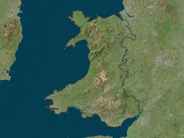 Gales Región Del Reino Unido Mapa Satelital Baja Resolución — Foto de Stock