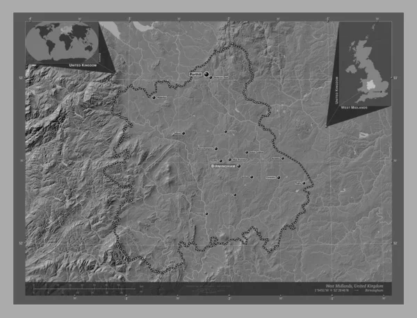 Західний Мідленд Регіон Великої Британії Білевелівська Карта Висот Озерами Річками — стокове фото