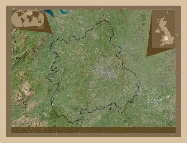 West Midlands Region Vereinigtes Königreich Satellitenkarte Mit Niedriger Auflösung Eck — Stockfoto
