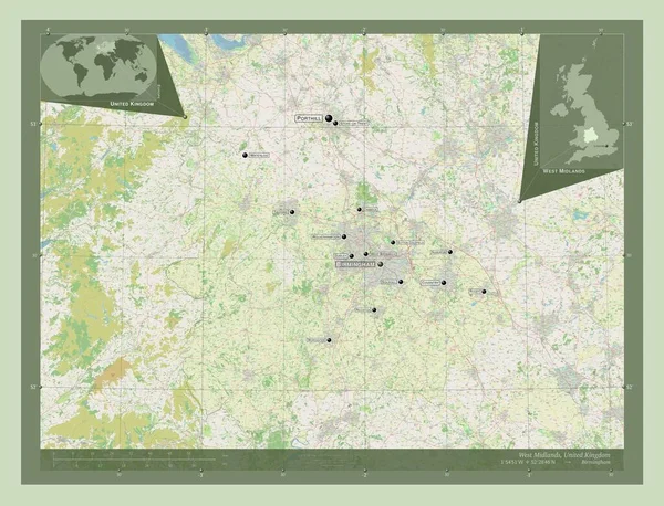 West Midlands Região Reino Unido Abrir Mapa Rua Locais Nomes — Fotografia de Stock