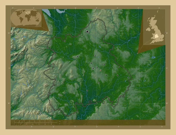 Західний Мідленд Регіон Великої Британії Кольорові Карти Висот Озерами Річками — стокове фото