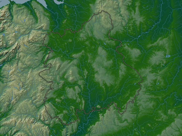 西米德兰 联合王国地区 带有湖泊和河流的彩色高程图 — 图库照片