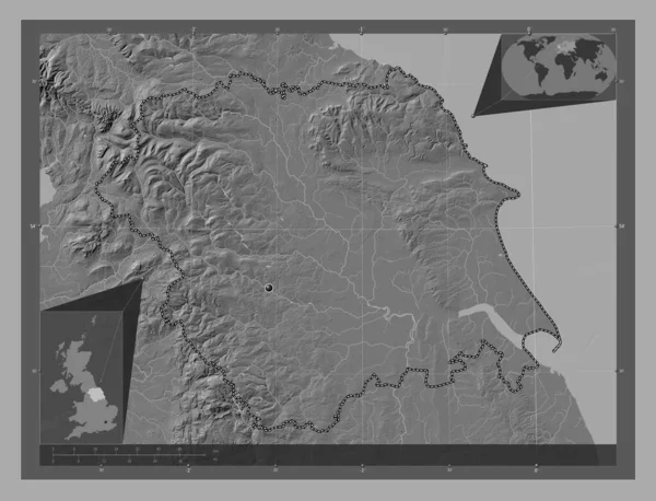 Йоркшир Хамбер Регион Великобритании Карта Рельефа Билевела Озерами Реками Вспомогательные — стоковое фото