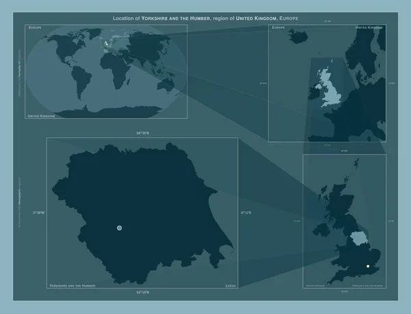 Йоркшир Хамбер Регион Великобритании Диаграмма Показывающая Расположение Региона Крупных Картах — стоковое фото
