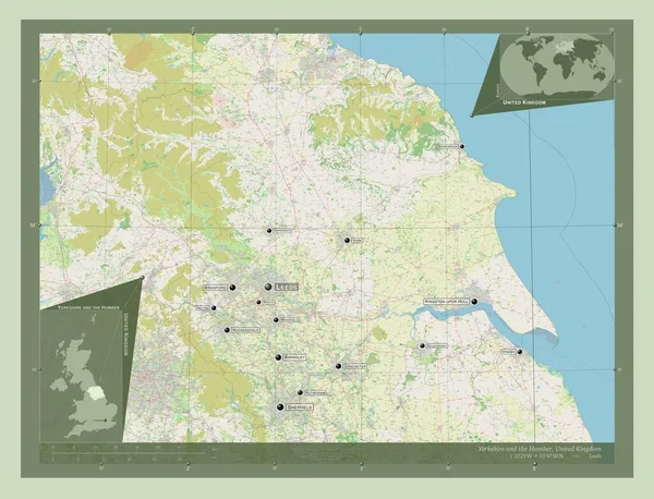 Yorkshire Humber Περιφέρεια Ηνωμένου Βασιλείου Χάρτης Του Δρόμου Τοποθεσίες Και — Φωτογραφία Αρχείου