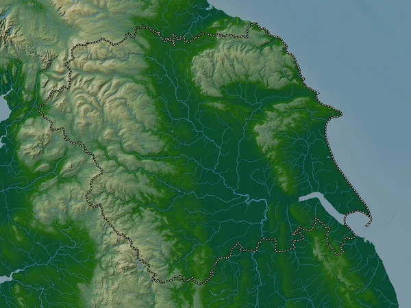 Йоркшир Хамбер Регион Великобритании Цветная Карта Высот Озерами Реками — стоковое фото