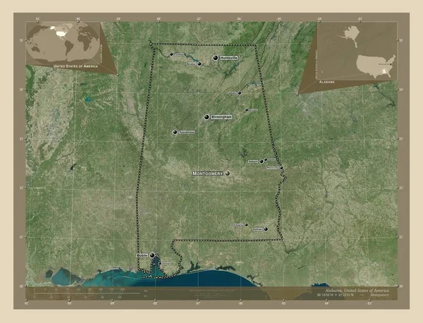 Alabama Estado Los Estados Unidos América Mapa Satelital Alta Resolución — Foto de Stock