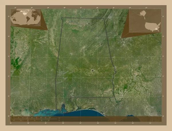 Алабама Штат Соединенные Штаты Америки Карта Спутника Низкого Разрешения Вспомогательные — стоковое фото