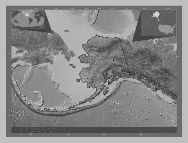 Alaska Verenigde Staten Van Amerika Grayscale Hoogte Kaart Met Meren — Stockfoto