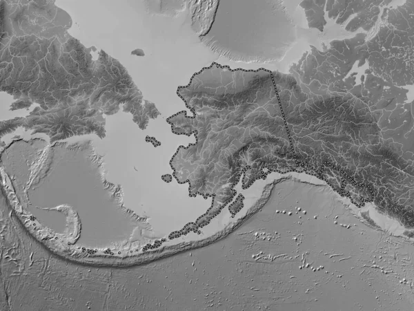 Alaska Negara Bagian Amerika Serikat Peta Elevasi Skala Abu Abu — Stok Foto