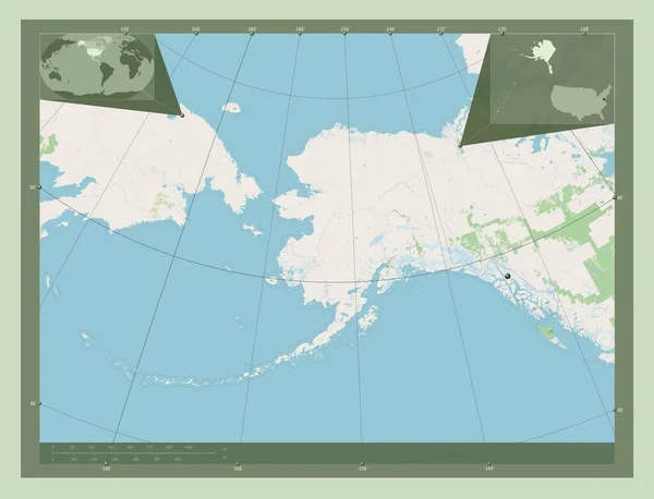 美国阿拉斯加州 开放街道地图 角辅助位置图 — 图库照片
