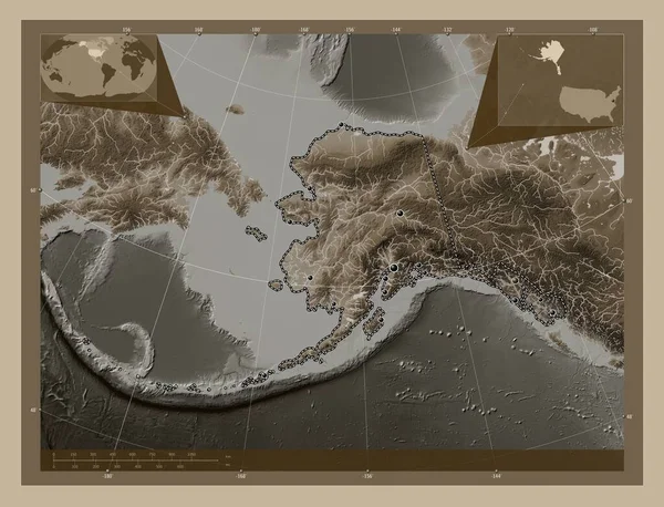 Alaska Negara Bagian Amerika Serikat Peta Ketinggian Berwarna Sepia Tones — Stok Foto
