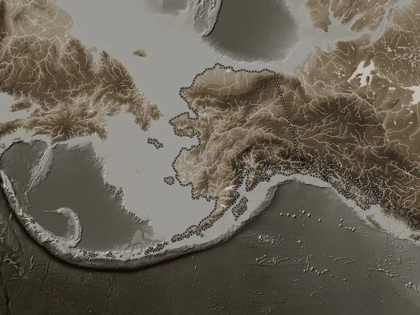 Аляска Штат Соединенные Штаты Америки Карта Высот Окрашенная Сепиевые Тона — стоковое фото