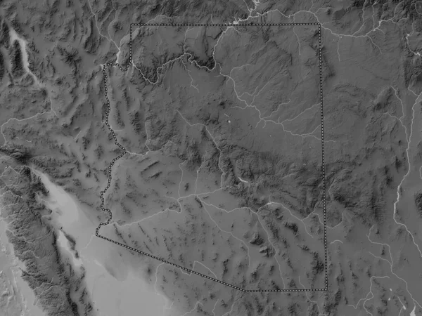 Arizona Amerikai Egyesült Államok Szürkeárnyas Domborzati Térkép Tavakkal Folyókkal — Stock Fotó